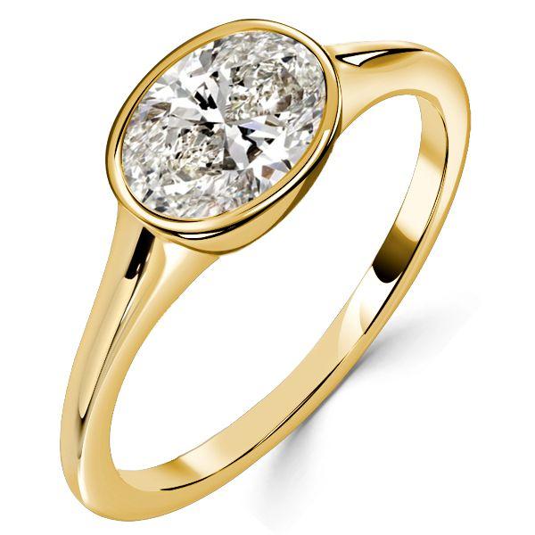 Bezel Set Oval Cut Cubic Zirconia Engagement Ring - 18K Gold Plated Sterling Silver Travel Wedding Band