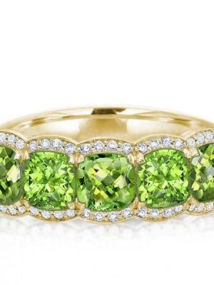 18K Gold Plated Sterling Silver Cushion Cut Peridot Wedding Band (5.00 CTW)