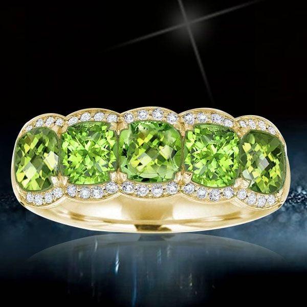 18K Gold Plated Sterling Silver Cushion Cut Peridot Wedding Band (5.00 CTW)