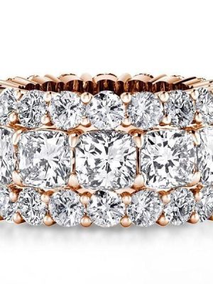 18K Rose Gold Plated Sterling Silver Triple Row Cushion Cut Created White Sapphire Eternity Wedding Band