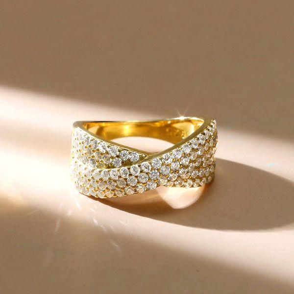 Pave Crossover Criss-Cross Ring - 925 Sterling Silver Wedding Band (0.99 CT. TW.)