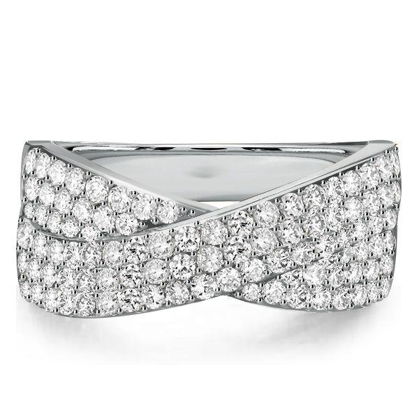 Pave Crossover Criss-Cross Ring - 925 Sterling Silver Wedding Band (0.99 CT. TW.)
