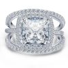 Halo Cushion White Sapphire 925 Sterling Silver 3PC Wedding Ring Set