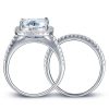 Halo Cushion White Sapphire 925 Sterling Silver 3PC Wedding Ring Set