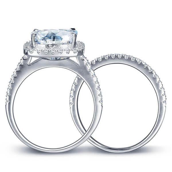 Halo Cushion White Sapphire 925 Sterling Silver 3PC Wedding Ring Set