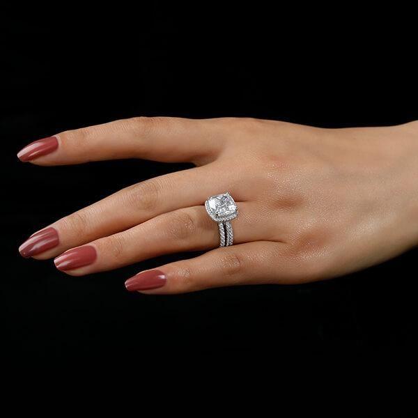 Halo Cushion White Sapphire 925 Sterling Silver 3PC Wedding Ring Set