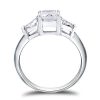 Three Stone Emerald Cut Created White Sapphire Engagement Ring in Rhodium Plated Sterling Silver