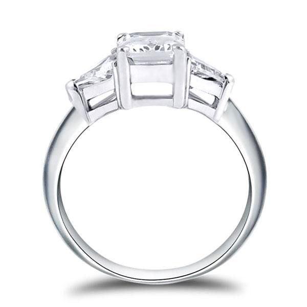 Three Stone Emerald Cut Created White Sapphire Engagement Ring in Rhodium Plated Sterling Silver