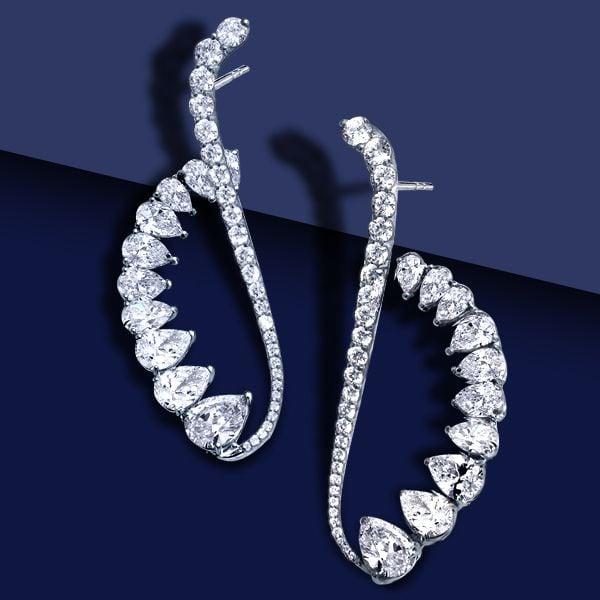 Luxury Pear Cut Cuff Earrings in 925 Sterling Silver with 8.35 CT. TW.