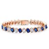 Emerald Cut White and Blue Stone Tennis Bracelet in Sterling Silver for Women