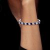 Emerald Cut White and Blue Stone Tennis Bracelet in Sterling Silver for Women