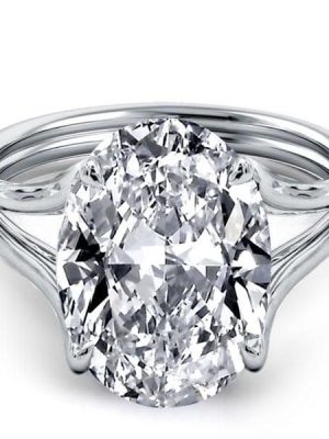 Oval Created White Sapphire Engagement Ring with Split Shank Setting in Sterling Silver