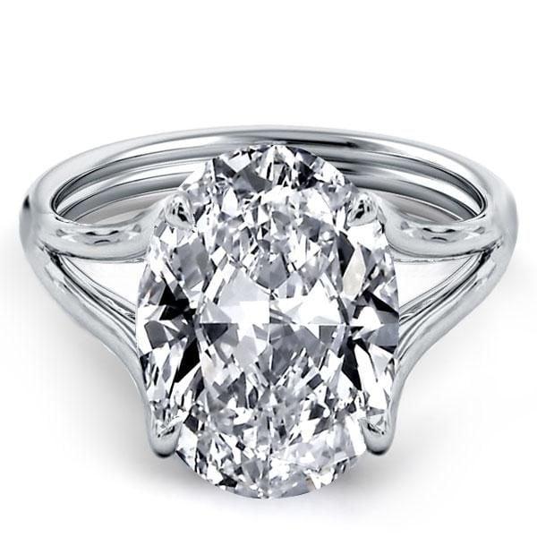 Oval Created White Sapphire Engagement Ring with Split Shank Setting in Sterling Silver