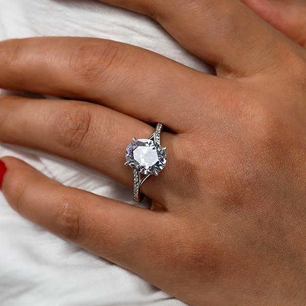 Sapphire Bypass Ring - Sterling Silver, Simulated Gemstone, Elegant Design