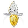 Pear Cut Engagement Ring - Yellow & White Sterling Silver Twin Stone