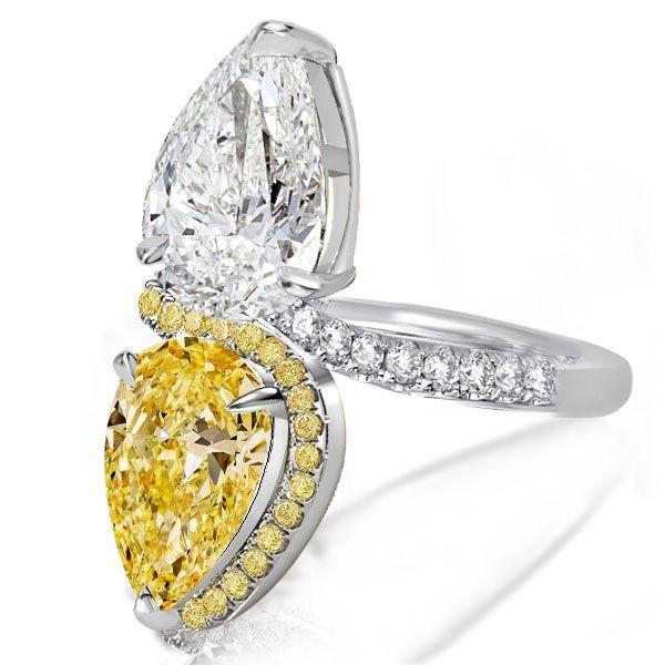 Pear Cut Engagement Ring - Yellow & White Sterling Silver Twin Stone