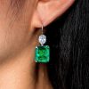 Emerald Cut & Cushion Cut Emerald Color Drop Earrings in Rhodium Plated Sterling Silver