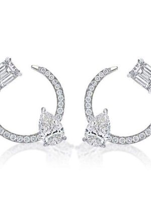 Pear & Emerald Cut Sterling Silver Open Hoop Earrings (3.80 CTW)
