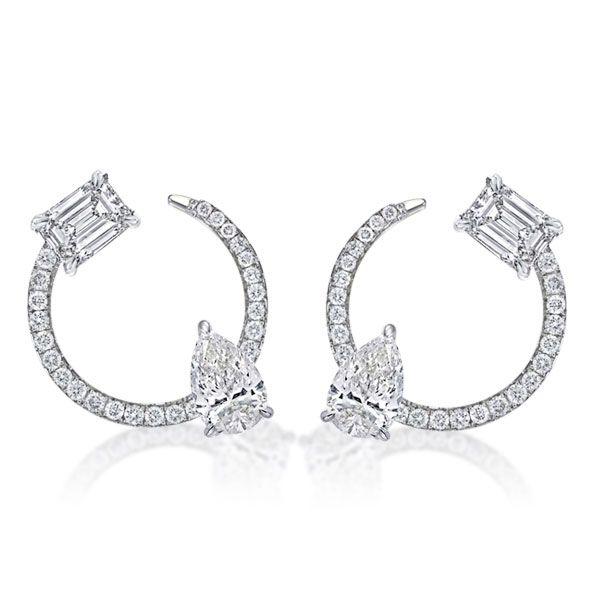 Pear & Emerald Cut Sterling Silver Open Hoop Earrings (3.80 CTW)