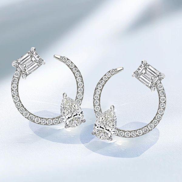 Pear & Emerald Cut Sterling Silver Open Hoop Earrings (3.80 CTW)