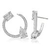 Pear & Emerald Cut Sterling Silver Open Hoop Earrings (3.80 CTW)