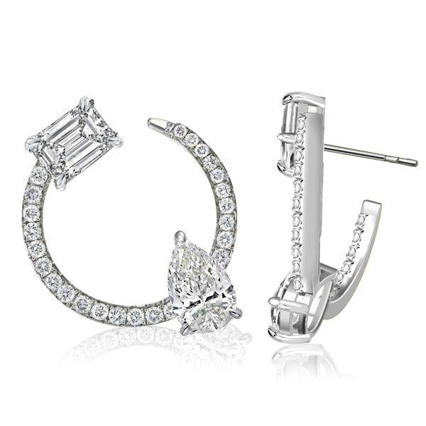 Pear & Emerald Cut Sterling Silver Open Hoop Earrings (3.80 CTW)