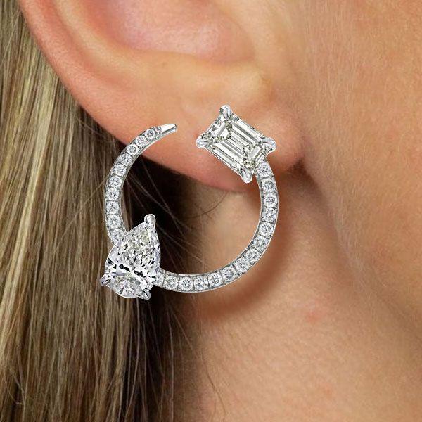 Pear & Emerald Cut Sterling Silver Open Hoop Earrings (3.80 CTW)