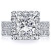 Milgrain Halo White Sapphire Bridal Set - Sterling Silver Engagement Ring