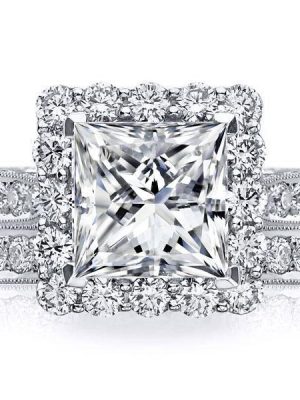 Milgrain Halo White Sapphire Bridal Set - Sterling Silver Engagement Ring