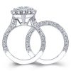 Milgrain Halo White Sapphire Bridal Set - Sterling Silver Engagement Ring