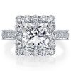 Milgrain Halo White Sapphire Bridal Set - Sterling Silver Engagement Ring