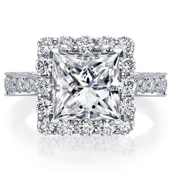 Milgrain Halo White Sapphire Bridal Set - Sterling Silver Engagement Ring