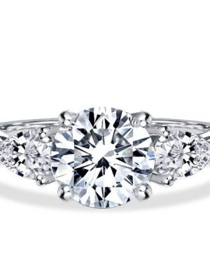 Sterling Silver Round & Pear Cut Three Stone Engagement Ring - 3.00 CT. TW.