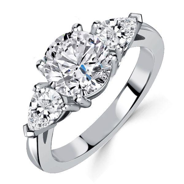 Sterling Silver Round & Pear Cut Three Stone Engagement Ring - 3.00 CT. TW.