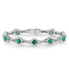 Emerald Green Halo Tennis Bracelet in Sterling Silver (Round Cut)