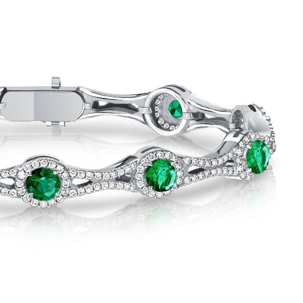 Emerald Green Halo Tennis Bracelet in Sterling Silver (Round Cut)