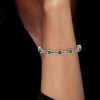 Emerald Green Halo Tennis Bracelet in Sterling Silver (Round Cut)