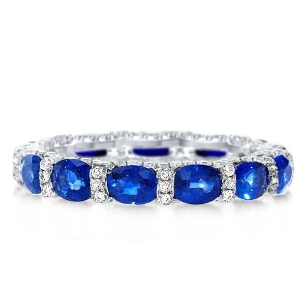 Oval Created Sapphire Wedding Band in 925 Sterling Silver with Rhodium Finish