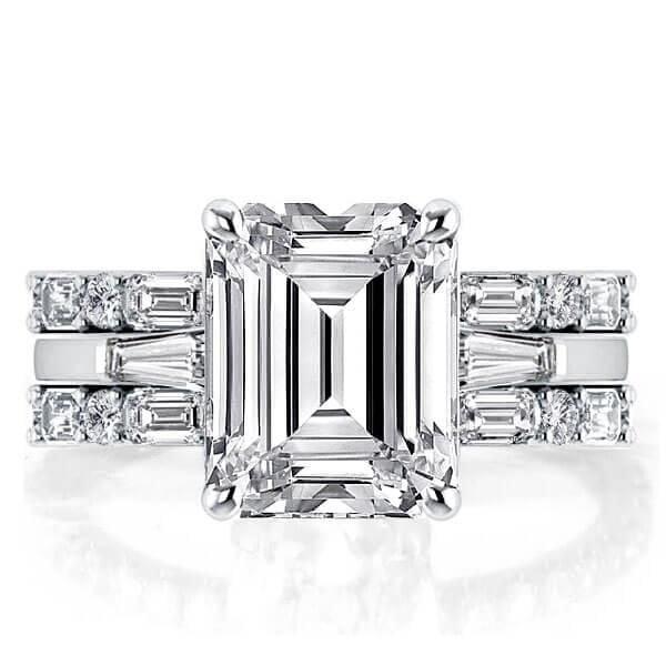 Classic Solitaire Created White Sapphire 3-Piece Wedding Ring Set in Rhodium-Plated Sterling Silver