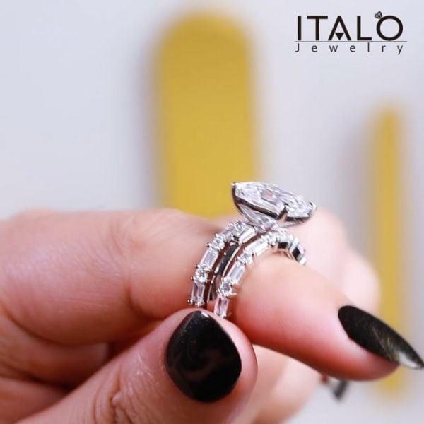 Classic Solitaire Created White Sapphire 3-Piece Wedding Ring Set in Rhodium-Plated Sterling Silver