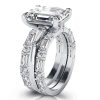 Classic Solitaire Created White Sapphire 3-Piece Wedding Ring Set in Rhodium-Plated Sterling Silver