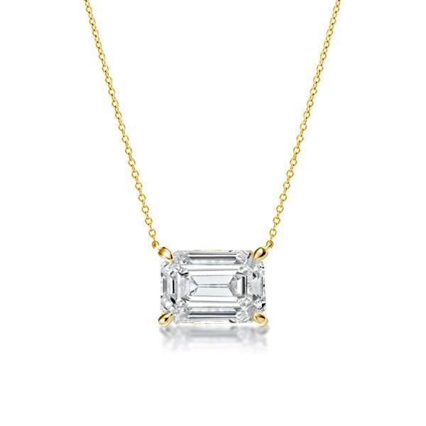 Emerald Cut Necklace & Stud Earrings Set - 18K Gold Plated Sterling Silver