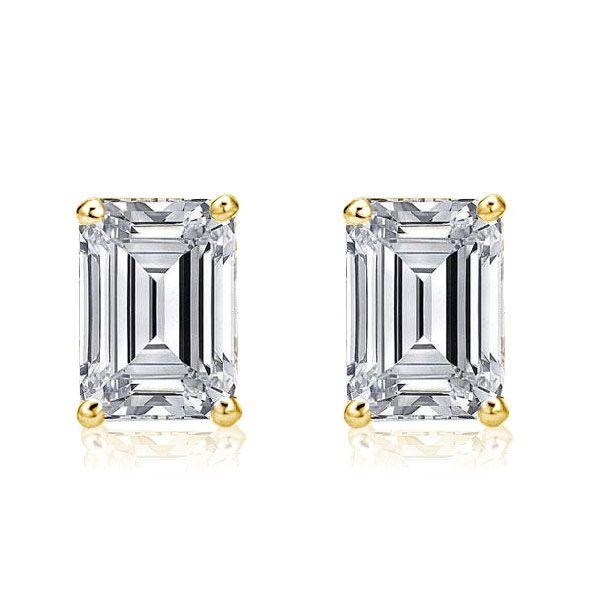 Emerald Cut Necklace & Stud Earrings Set - 18K Gold Plated Sterling Silver