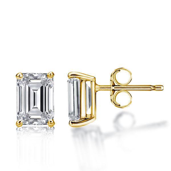 Emerald Cut Necklace & Stud Earrings Set - 18K Gold Plated Sterling Silver