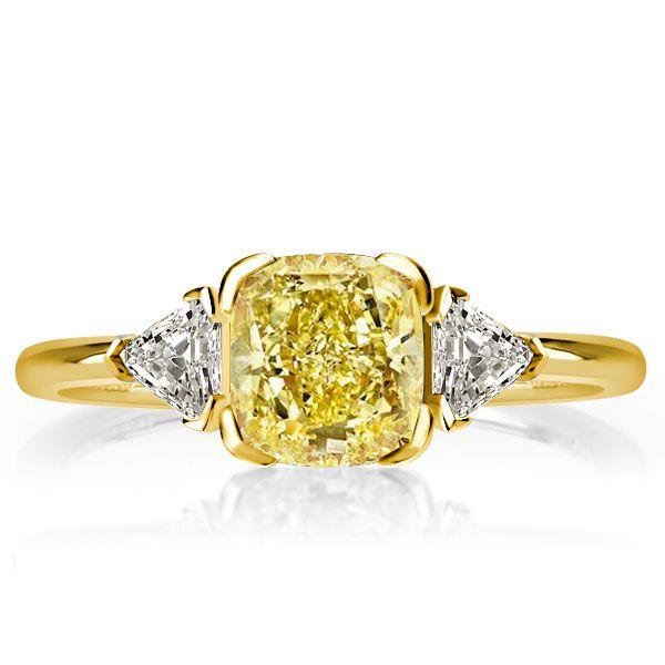 Golden Cushion Cut Yellow Topaz Three Stone Engagement Ring - 18K Gold Plated Sterling Silver