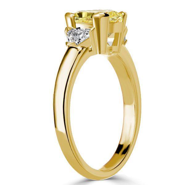 Golden Cushion Cut Yellow Topaz Three Stone Engagement Ring - 18K Gold Plated Sterling Silver