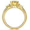 Golden Cushion Cut Yellow Topaz Three Stone Engagement Ring - 18K Gold Plated Sterling Silver