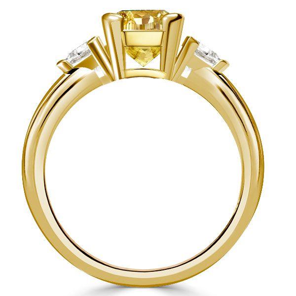 Golden Cushion Cut Yellow Topaz Three Stone Engagement Ring - 18K Gold Plated Sterling Silver