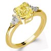 Golden Cushion Cut Yellow Topaz Three Stone Engagement Ring - 18K Gold Plated Sterling Silver