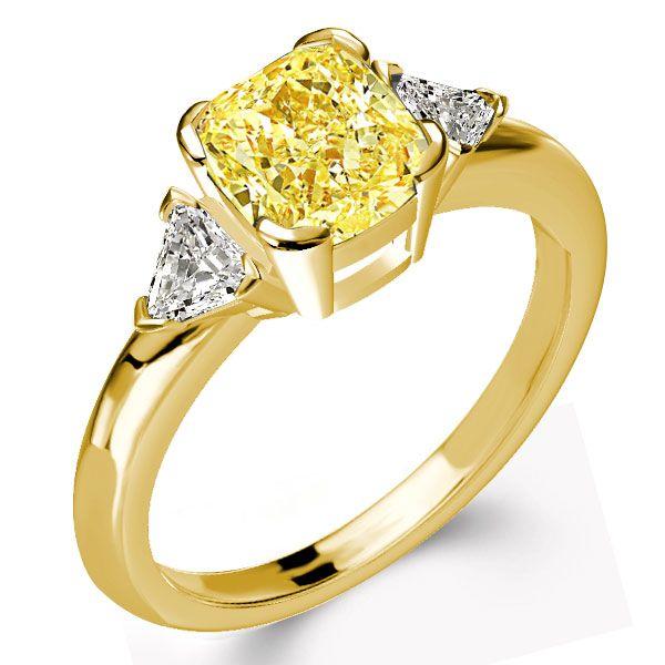 Golden Cushion Cut Yellow Topaz Three Stone Engagement Ring - 18K Gold Plated Sterling Silver